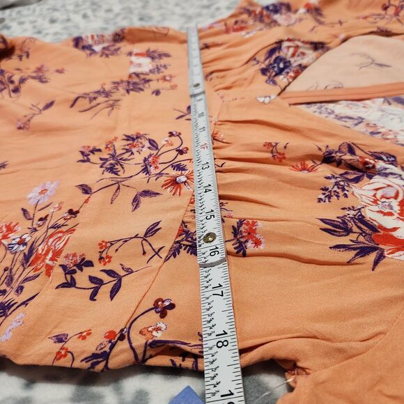 Abound Dress XL Orange Floral VNeck Back Zip Knee Length Short Sleeve - Picture 6 of 10